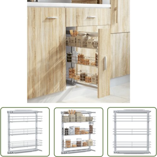 The Living Store Izvlečna kuhinjska košara 3-nadstropna srebrna 47x15,5x55,5 cm - Kuhinjska Žična Košara, (21745049) Cene