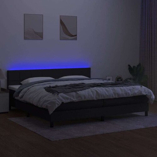  Box spring s madracem LED crni 200x200 cm od tkanine Slike
