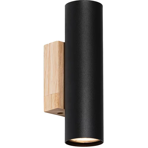 QAZQA Moderna stenska svetilka črna z lesom 2-light - Jeana
