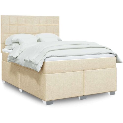  Krevet s oprugama i madracem krem 140 x 190 cm od tkanine Slike