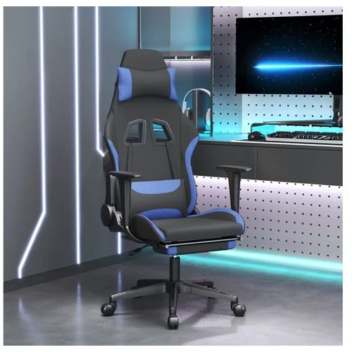  Gaming stol z oporo za noge črno in modro blago