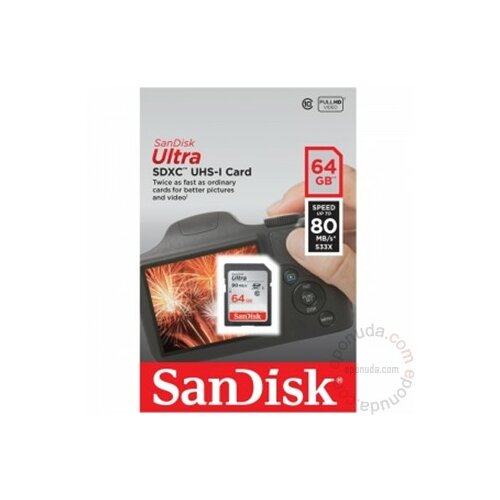 Sandisk SDXC 64GB Ultra 80mb/s memorijska kartica Slike