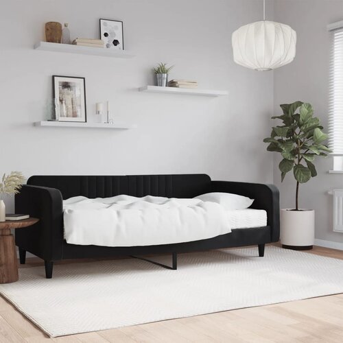 VidaXL Dnevna postelja z vzmetnico črna 100x200 cm žamet Slike