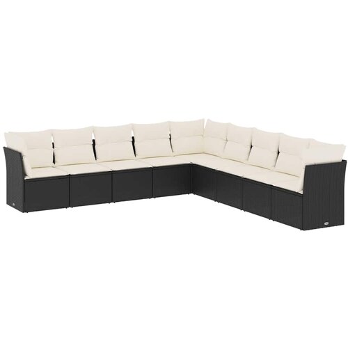  9-dijelni set vrtnih sofa s jastucima crni od poliratana Slike