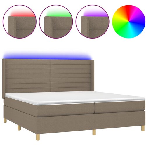  Krevet box spring s madracem LED smeđesivi 200x200 cm tkanina Slike