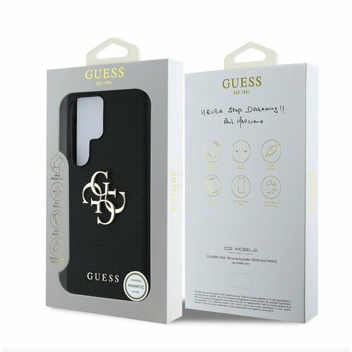 Guess PU Grained 4G Metal Logo Zadn&amp;iacute; Kryt pro Samsung Galaxy S25 Ultra Black Ovitek za telefon Vijolična Slike