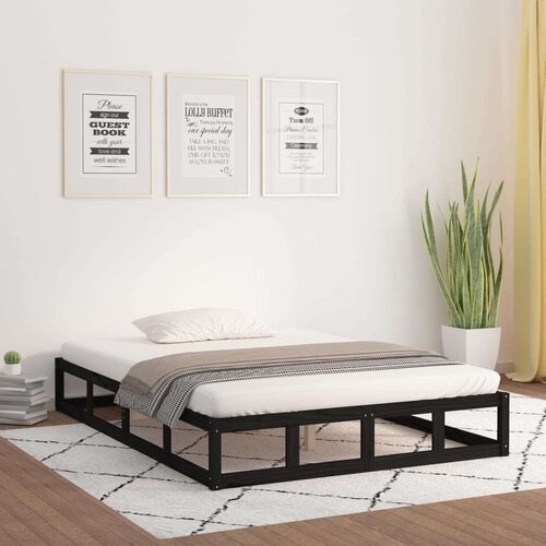  Posteljni okvir črn 140x190 cm trden les, (20794843) Slike