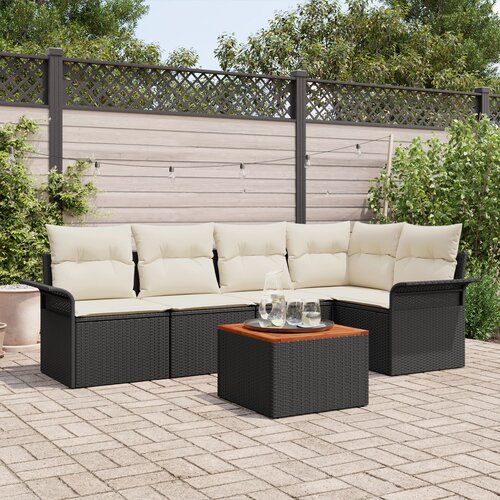 VidaXL 6 kom Vrtni sofa set s jastučićima crni poli ratan akacija Slike