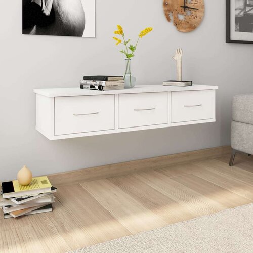 vidaXL Stenska polica s predali bela 88x26x18,5 cm iverna plošča Cene