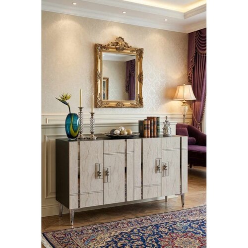Hanah home komoda Ilay 120, 120 cm, antracit / travertin / srebrna Cene