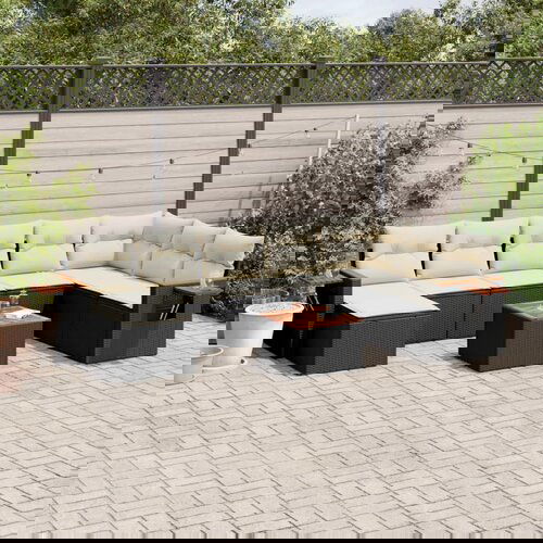  The Living Store Vrtna sedežna garnitura 9-delna z blazinami črn poli ratan - Vrtna Sedežna Garniture, (21478391) Cene