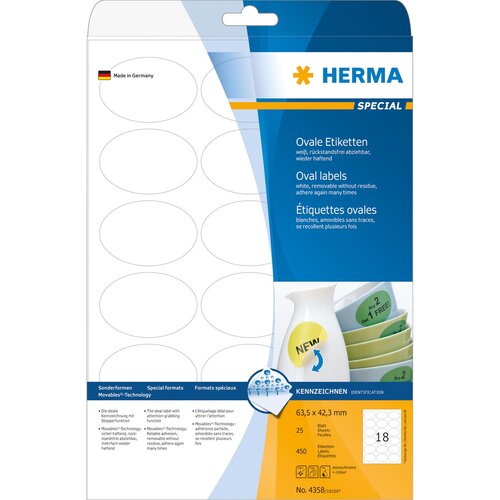 Herma ETIKETE 63,5 x 42,3 mm OVAL 4358 SUPERPRINT ODLEPLJIVE 25/1, (20388373) Cene