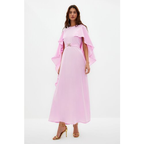 Trendyol Lilac Belted Cape Detailed Elegant Woven Evening Dress Slike