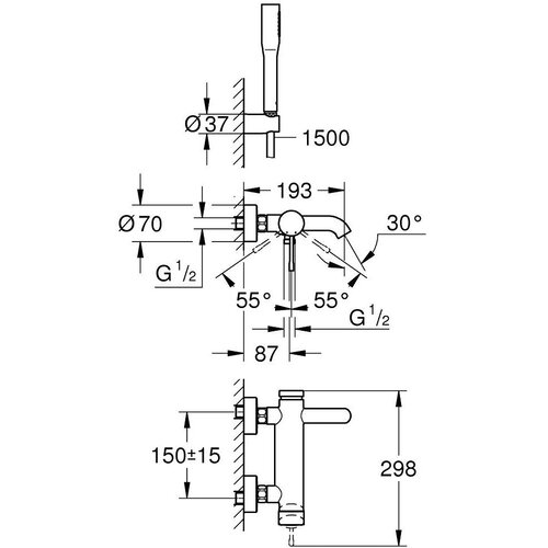 Grohe 336282431 Essence New stenska armatura za kad s tu&scaron; ročko Cene