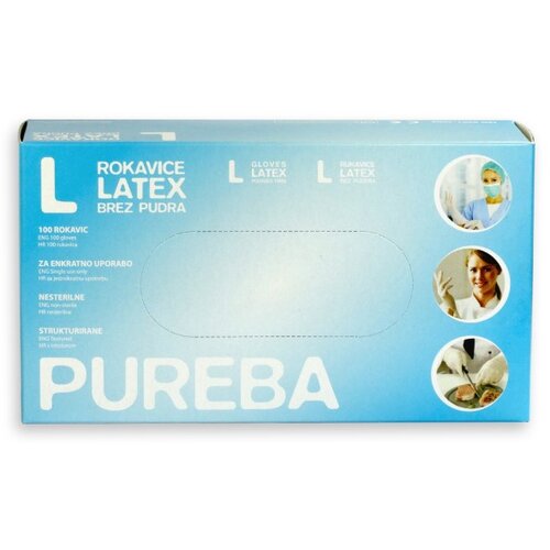Latex rokavice (velikost l, 100 kos/pak, brez pudra) Slike