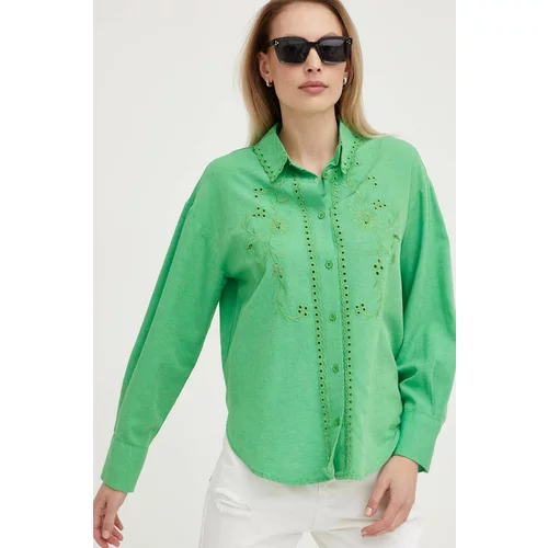 Answear Lab Lanena košulja boja: zelena, relaxed, s klasičnim ovratnikom