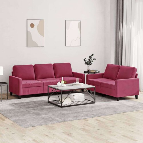  2-dijelni set sofa s jastucima crvena boja vina baršunasti Cijene