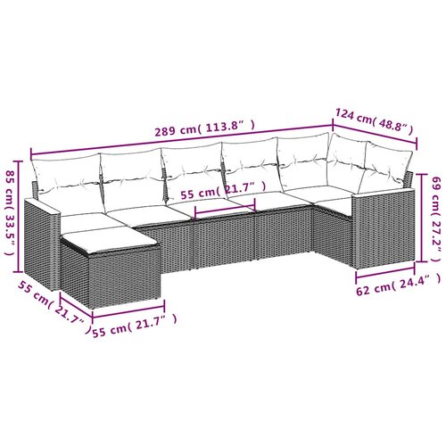  7-dijelni set vrtnih sofa od poliratana s jastucima crni Crna 62 x 62 x 69 cm Slike
