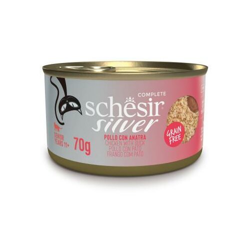 Schesir silver Senior konzerva za mačke - Piletina i pašetina u musu 70g Slike