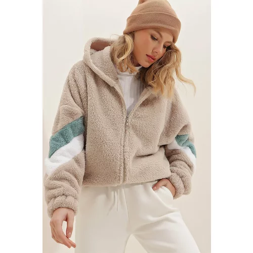 Trend Alaçatı Stili Sweatshirt - Beige - Oversize