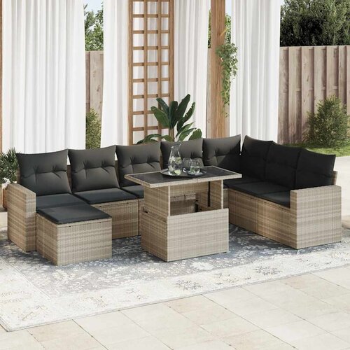 vidaXL 9-dijelni set vrtnih sofa od poliratana s jastucima svjetlosivi Cijene