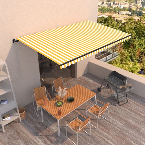vidaXL Ročno zložljiva tenda 500x350 cm rumena in bela Cene