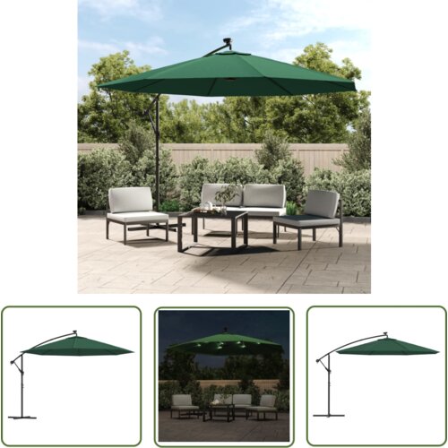  The Living Store Previsni senčnik z LED lučmi in kovinskim drogom 350 cm zelen - Previsni Senčnik, (21742536) Cene