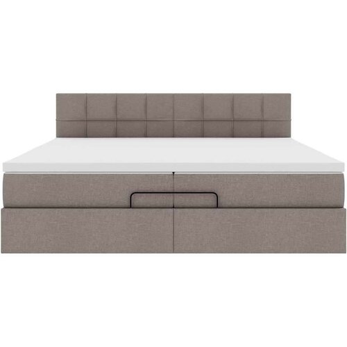 VidaXL Otomanski krevet s madracem smeđesivi 200x200 cm tkanine Slike