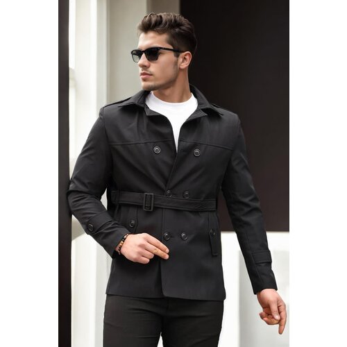 Dewberry 23058 Lined Belted Double Breasted Mens Trenchcoat-BLACK Slike