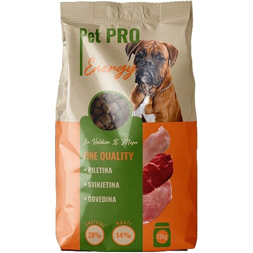 Pet Pro ENERGY Kompletna suva hrana za aktivne pse, skotne kuje i kuje koje doje sa govedinom, piletinom i svinjetinom 12kg Cene