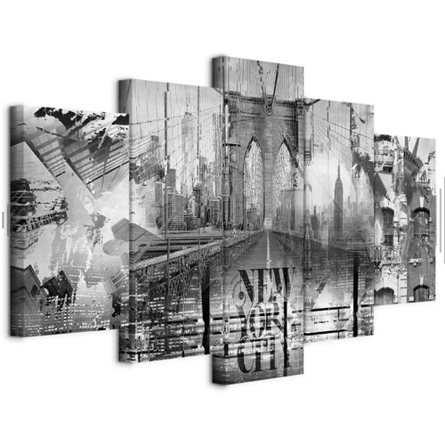  Slika - New York City Collage (5 Parts) Wide Black and White 100x50 Akustična Cene