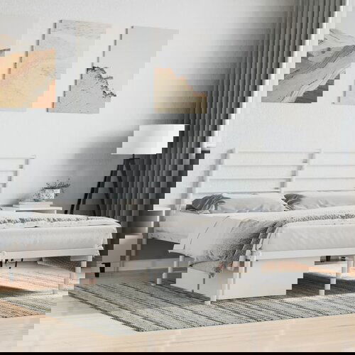 VidaXL Metalni okvir za krevet s uzglavljem bijeli 135x190 cm Slike
