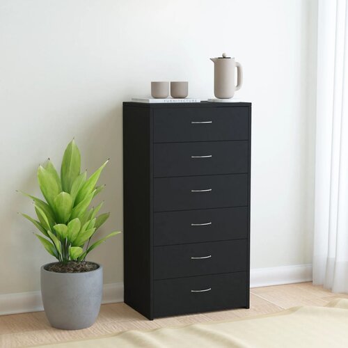  Komoda sa 6 ladica crna 50 x 34 x 96 cm od konstruiranog drva Cijene