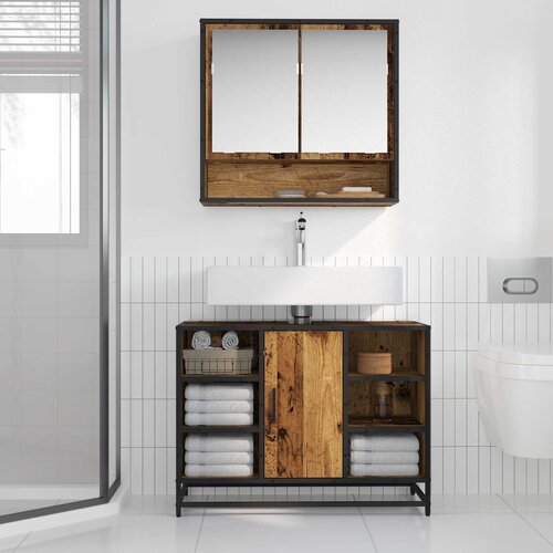  Set namje&amp;scaron;taja za kupaonicu 2 kom. Staro drvo Konstruirano drvo Smeđa 80 x 33 x 60 cm Slike