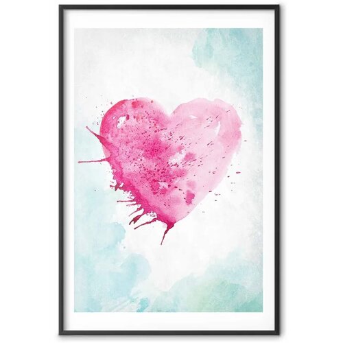  Plakat - Watercolor Heart 60x90 Crni okvir s margom Slike