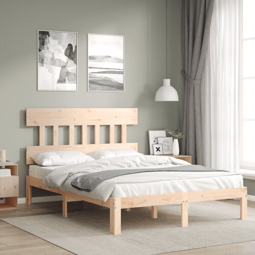 The Living Store Posteljni okvir z vzglavjem 140x200 cm trden les - Posteljni Okvir, (21524997) Slike