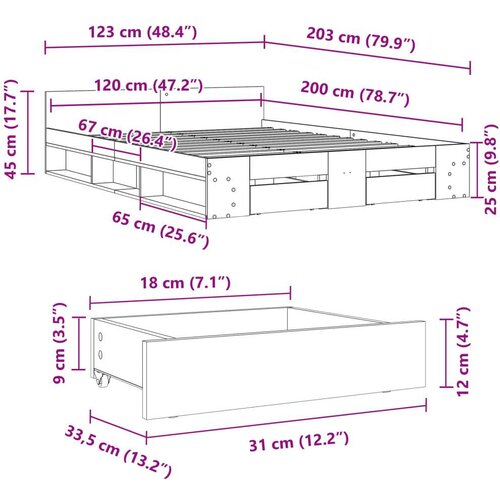 VidaXL Okvir kreveta s ladicama boja hrasta 120x200 cm Slike