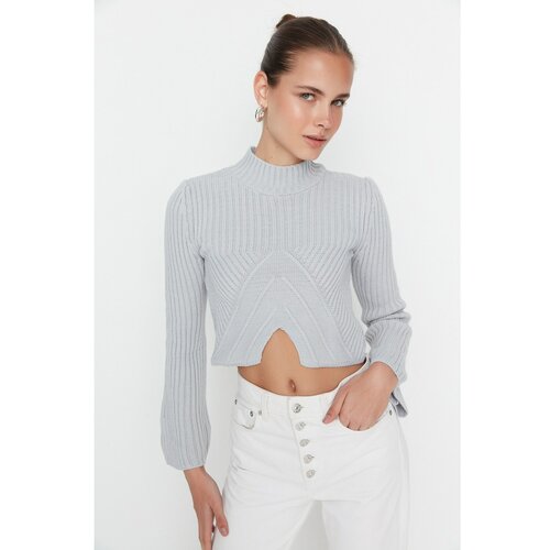 Trendyol Light Gray Crop Knitwear Sweater Slike