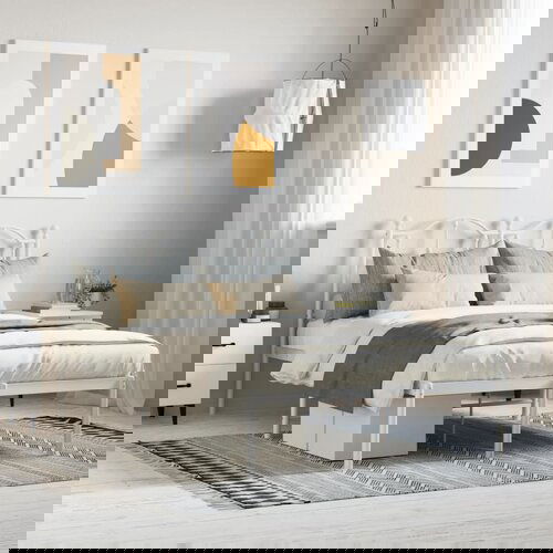 VidaXL Kovinski posteljni okvir z vzglavjem bel 120x200 cm Slike