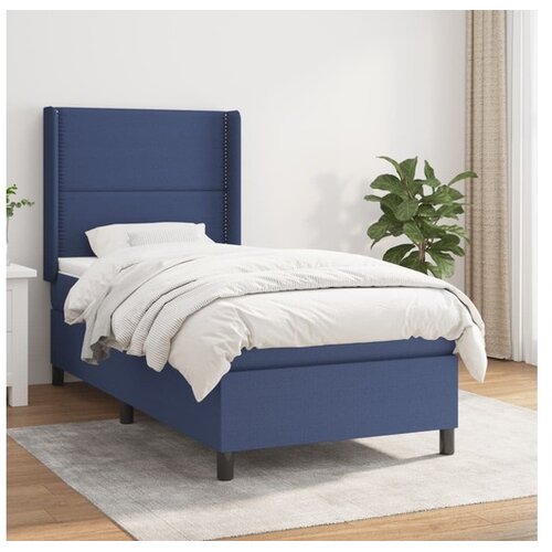  Box spring postelja z vzmetnico moder 90x200 cm blago Cene