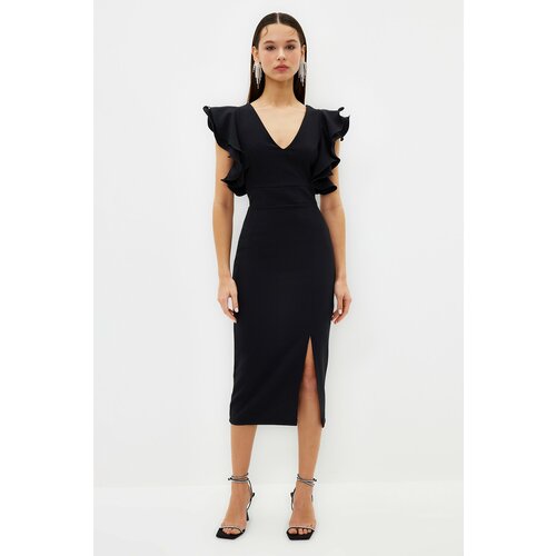 Trendyol Black Ruffle Detailed Elegant Evening Dress Slike