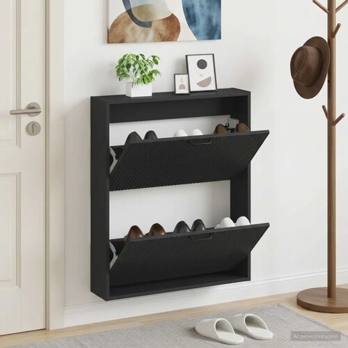  Ormar za cipele na zidu HOORN 71 x 17 x 86 cm Konstruirano drvo - Crna Cijene