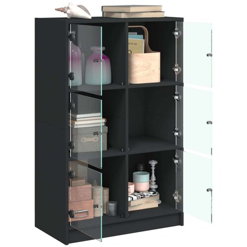  Visoka omara z vrati črna 68x37x109 cm inženirski les Slike