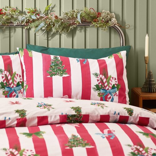 Catherine Lansfield Rdeča/bela posteljnina za zakonsko posteljo 200x200 cm Christmas Stripe &amp;ndash; Slike