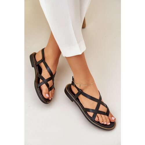 Zazoo Leather Flat Sandals With Intertwined Straps Cene