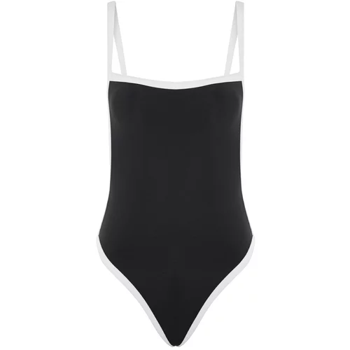 Trendyol Black Stripe Detailed Square Collar Swimsuit
