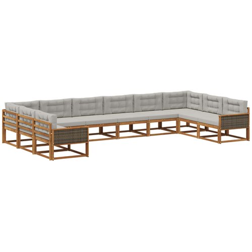 vidaXL Zunanja garnitura za sedenje 10 pcs Naravna in svetlo siva, (5000281682) Cene