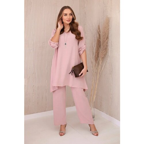 Kesi Set blouse + trousers with pendant powder pink Slike