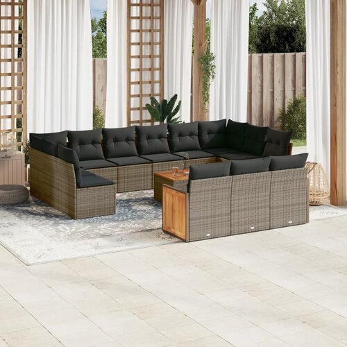 vidaXL 14-dijelni set vrtnih sofa od poliratana s jastucima sivi Cijene