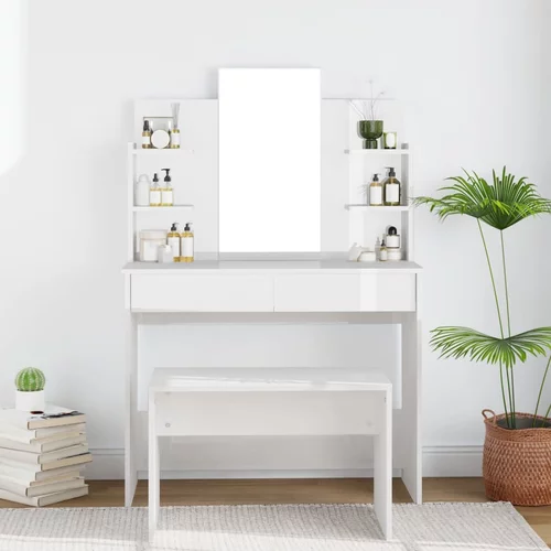 vidaXL toaletni stolić s ogledalom visoki sjaj bijeli 96 x 40 x 142 cm